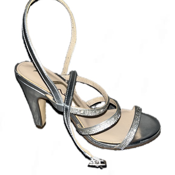 Silver Strappy Heels with Glitter Detail. Perfect for Parties or Weddings - Picture 1 of 3